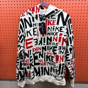 Nike Men’s White/Black/Red Logo-Print Hoodie